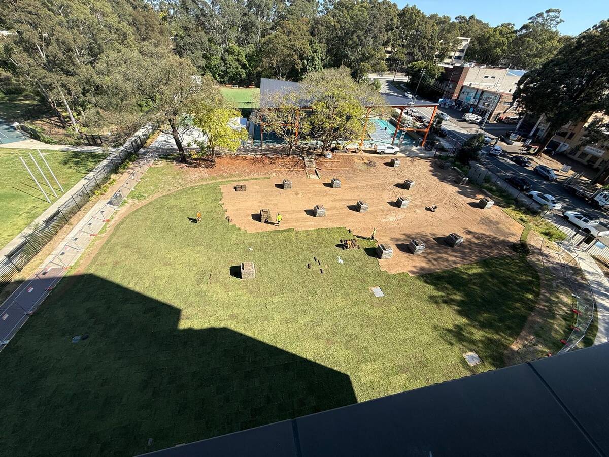 An oval that finally drains — During — returfing